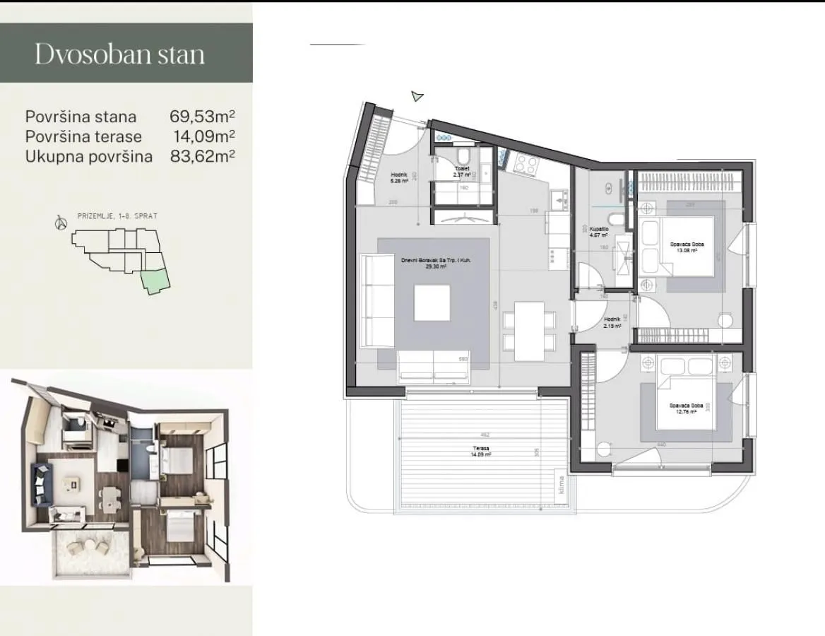 Prodaja, dvosoban stan, 66m², Bar, Crna Gora