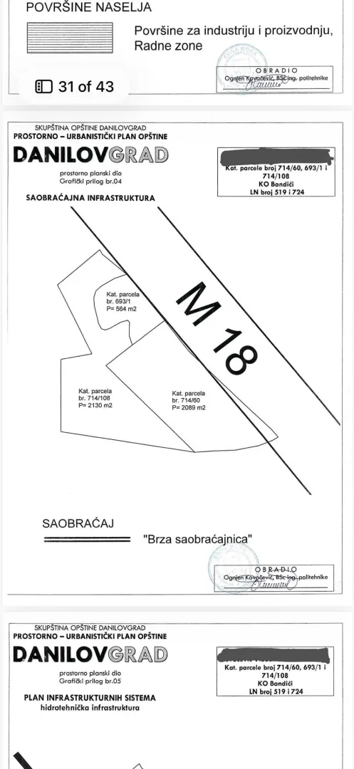 Grafički prilog prostornog plana sa prikazom katastarskih parcela.