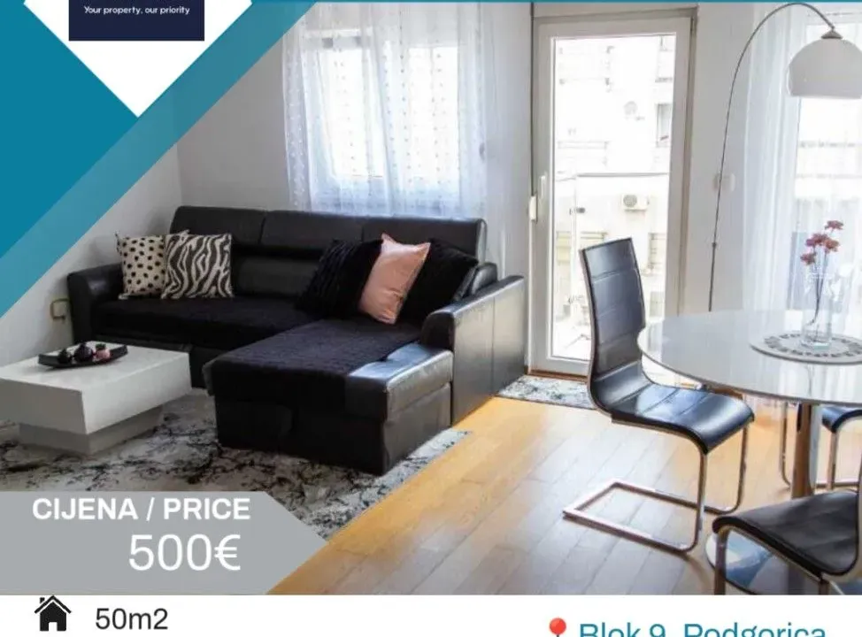 Izdavanje, jednosoban stan, 50m², Blok 9, Podgorica