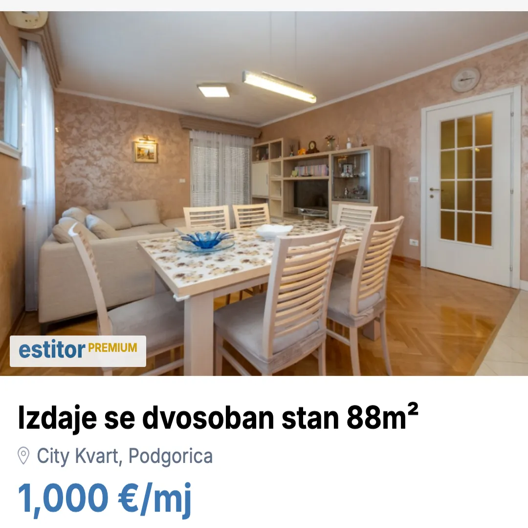 Izdavanje, dvosoban stan, 88m², City Kvart, Podgorica