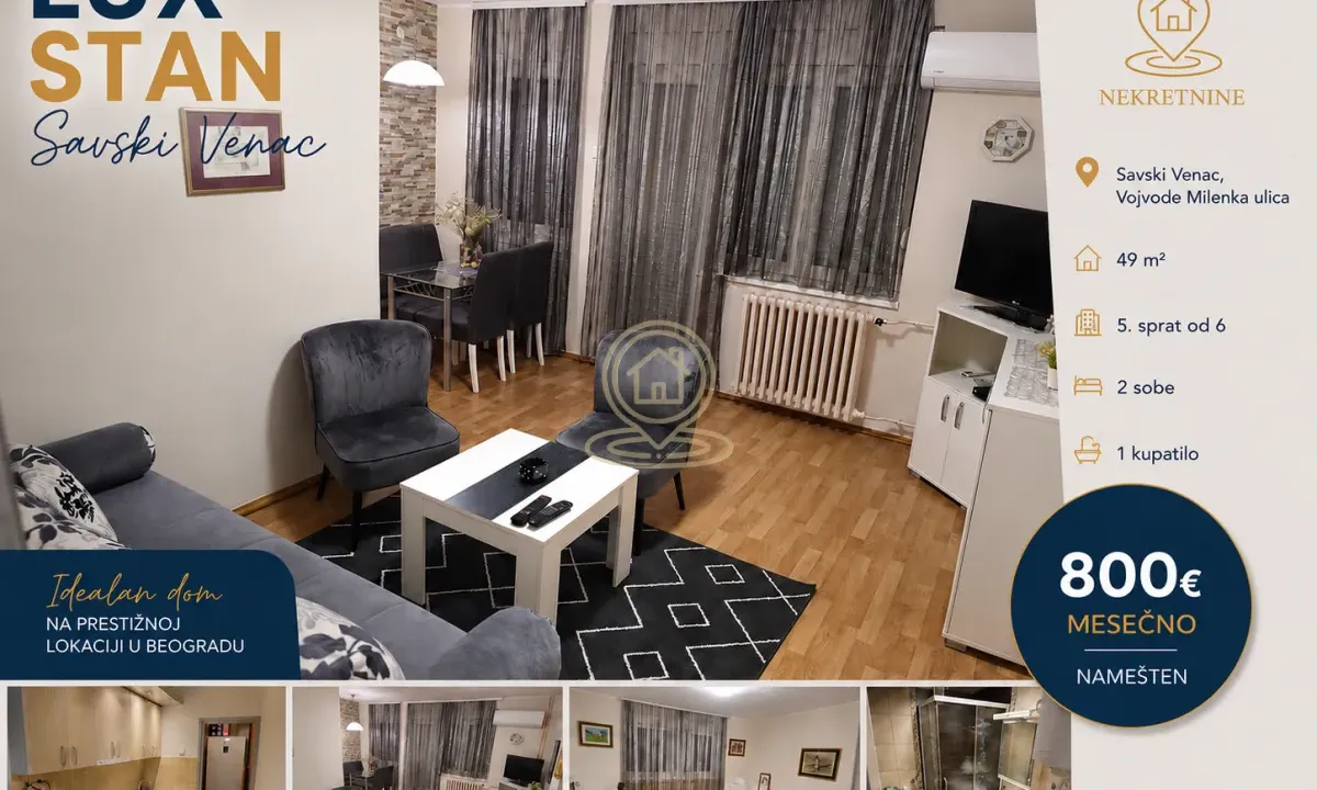 Rent, two bedroom apartment, 49m², Palata Pravde, Beograd
