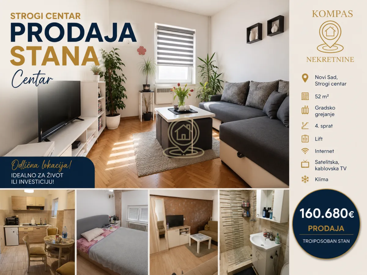 Prodaja, dvosoban stan, 52m², Centar, Novi Sad