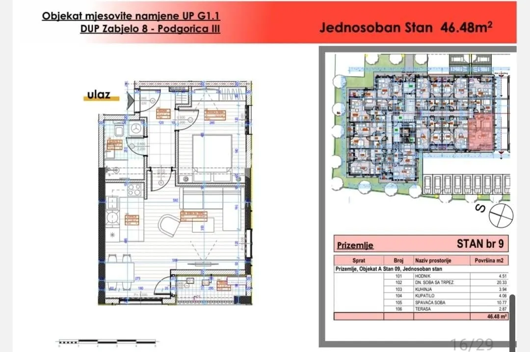 Prodaja, jednosoban stan, 49m², Zabjelo, Podgorica
