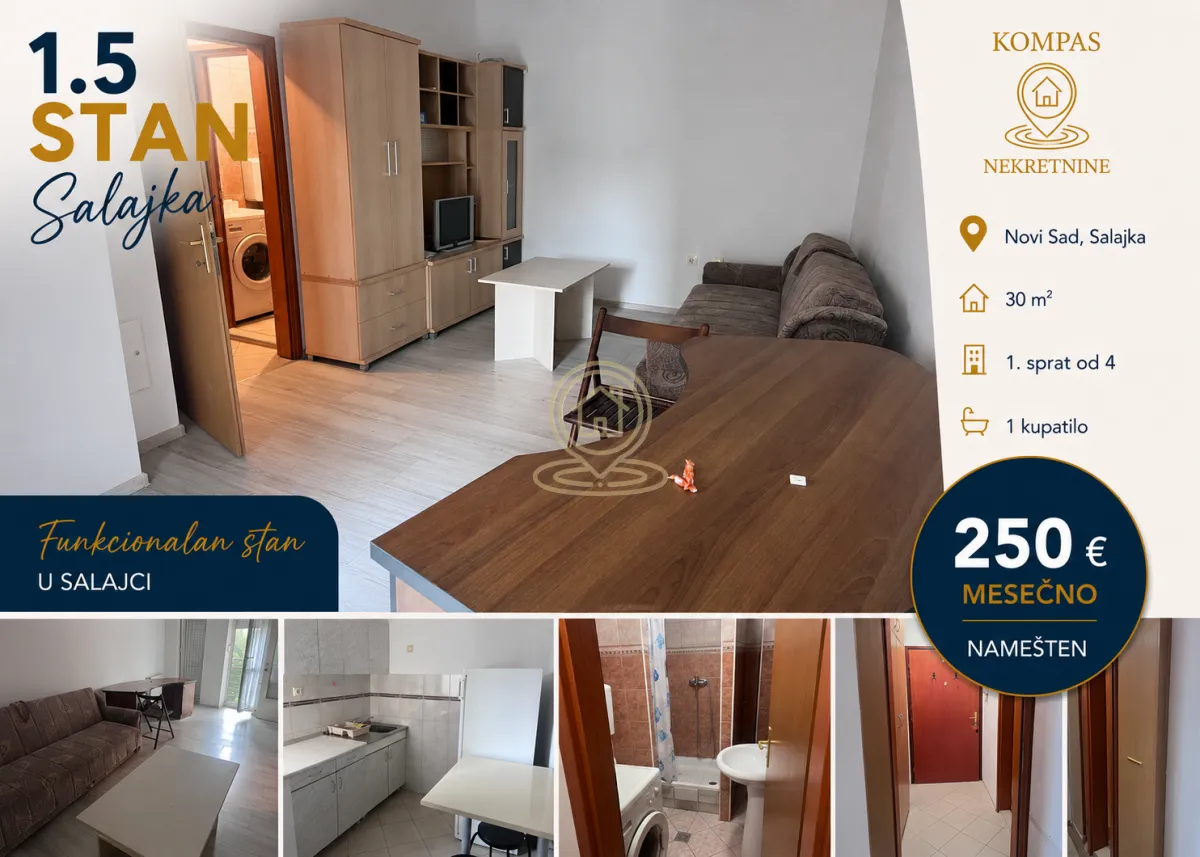 Rent, one bedroom apartment, 30m², Salajka, Novi Sad Sve Podlokacije