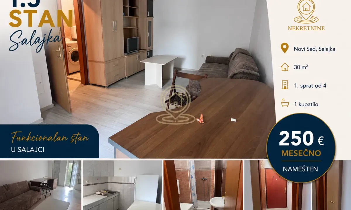 Rent, one bedroom apartment, 30m², Salajka, Novi Sad Sve Podlokacije