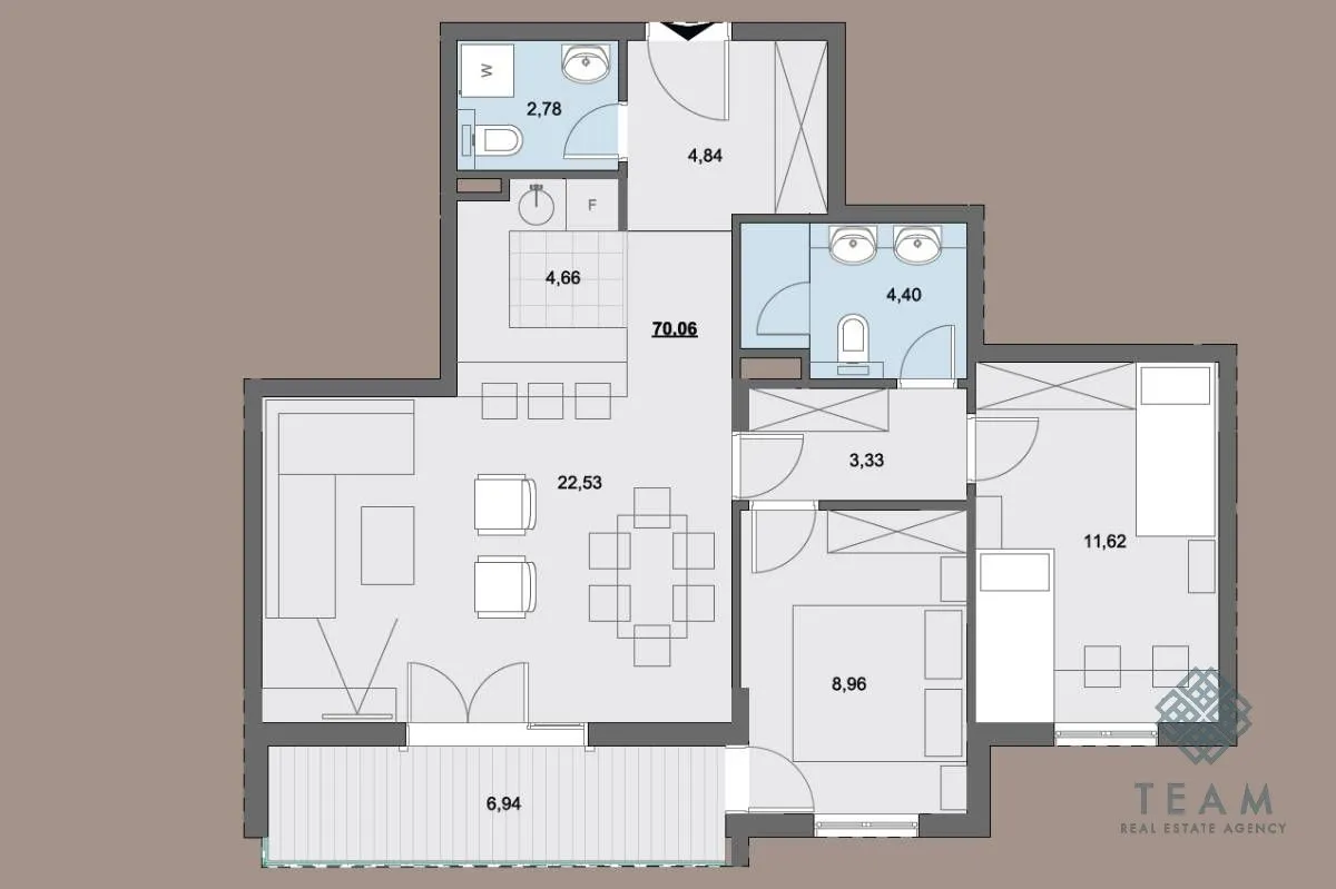 Prodaja, dvosoban stan, 51m², Donja Lastva, Tivat