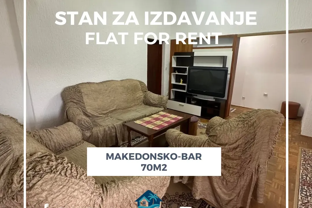Izdavanje, dvosoban stan, 70m², Makedonsko naselje, Bar