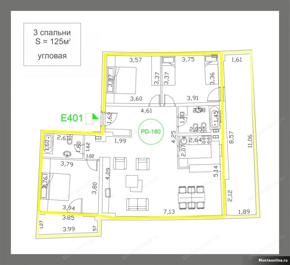 Sale, three bedroom apartment, 104m², Bečići, Budva