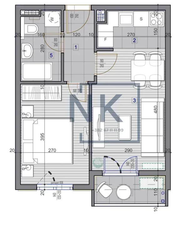 Sale, one bedroom apartment, 38m², Stari Aerodrom, Podgorica