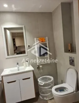 Modern equipped bathroom with a washbasin, toilet bowl and mirror. - image 16