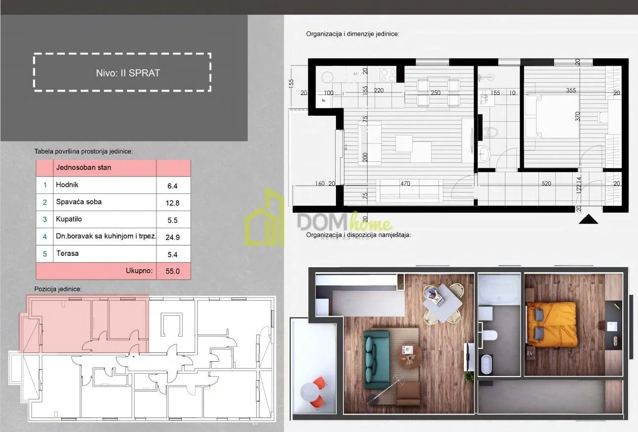 Sale, one bedroom apartment, 55m², Momišići, Podgorica