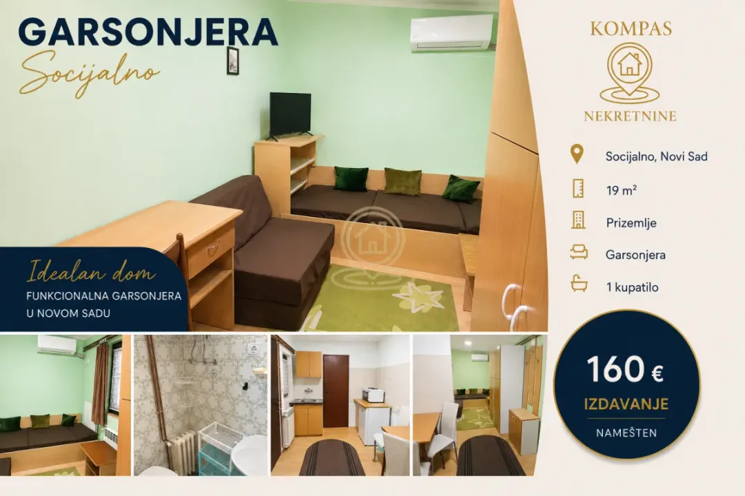 Rent, studio apartment, 19m², Socijalno, Novi Sad Sve Podlokacije