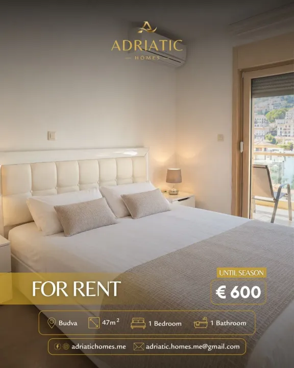 Izdavanje, jednosoban stan, 47m², Centar, Budva