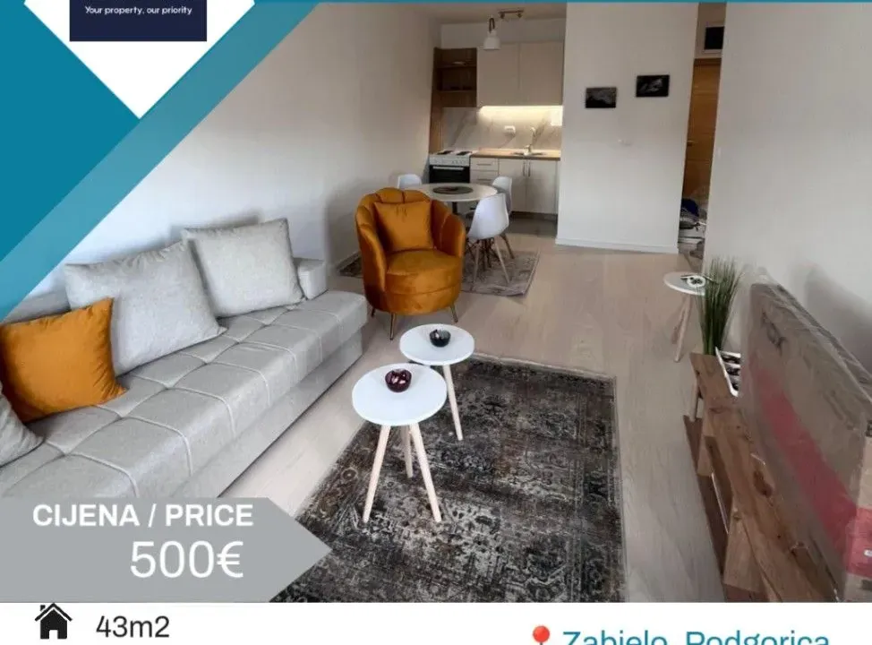 Izdavanje, jednosoban stan, 43m², Zabjelo, Podgorica