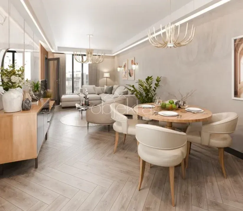 Spacious living room with a dining area and modern furniture.