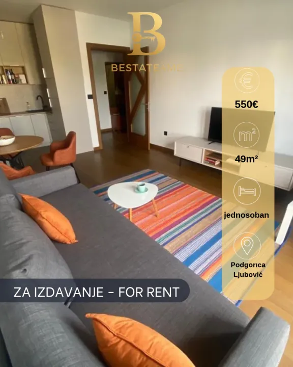 Izdavanje, jednosoban stan, 49m², Ljubović, Podgorica