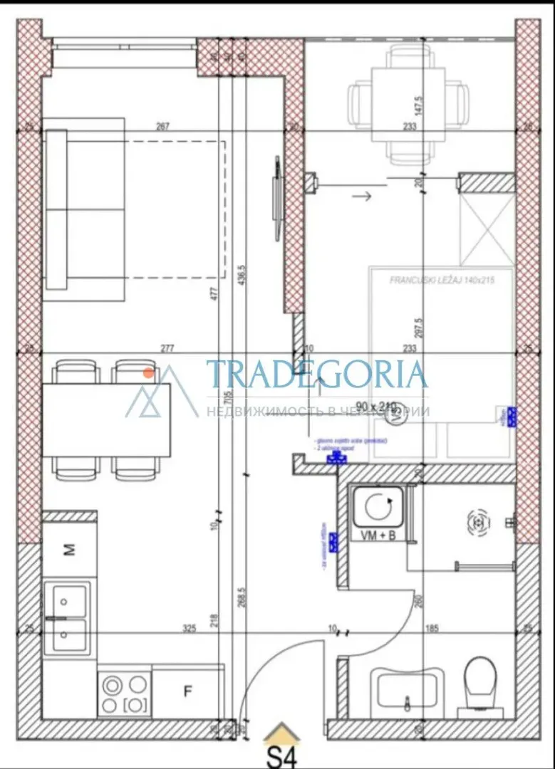 Arhitektonski plan stana sa rasporedom prostorija i dimenzijama.
