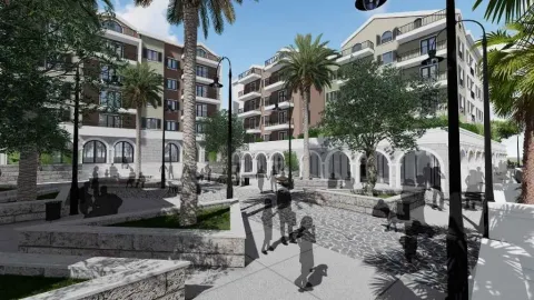 Render kompleksa zgrada sa uređenim dvorištem i palmama. - image 13