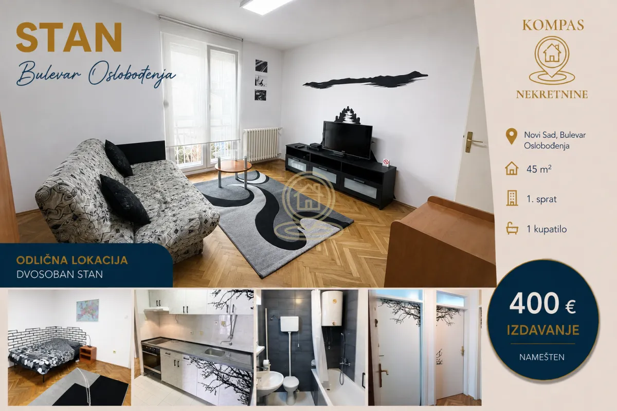 Izdavanje, dvosoban stan, 45m², Bulevar Oslobodjenja, Novi Sad Sve Podlokacije