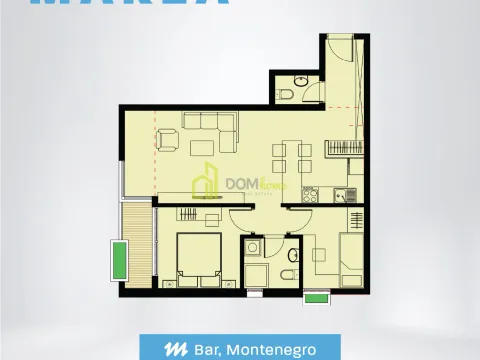 Sale, two bedroom apartment, 58m², Šušanj, Bar - image 3