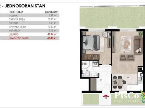 Prodaja, jednosoban stan, 48m², Momišići, Podgorica - image 3