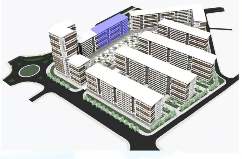 3D render of a residential complex with a highlighted building. - image 4