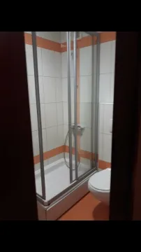 A small bathroom featuring a shower cabin and a toilet. - image 6