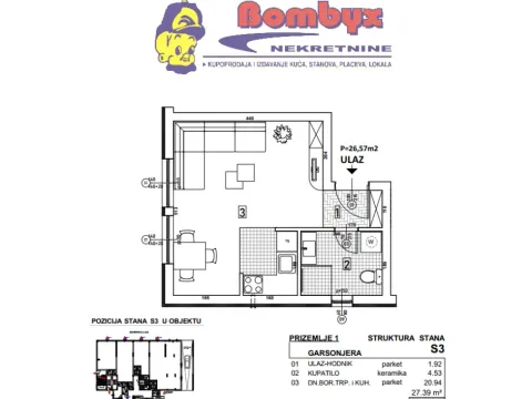 Sale, studio apartment, 27m², Telep, Novi Sad Sve Podlokacije