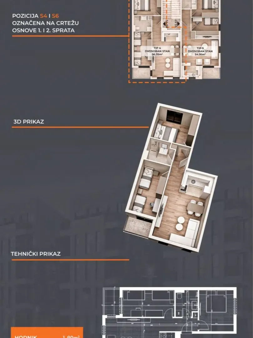Prodaja, jednosoban stan, 45m², Zabjelo, Podgorica