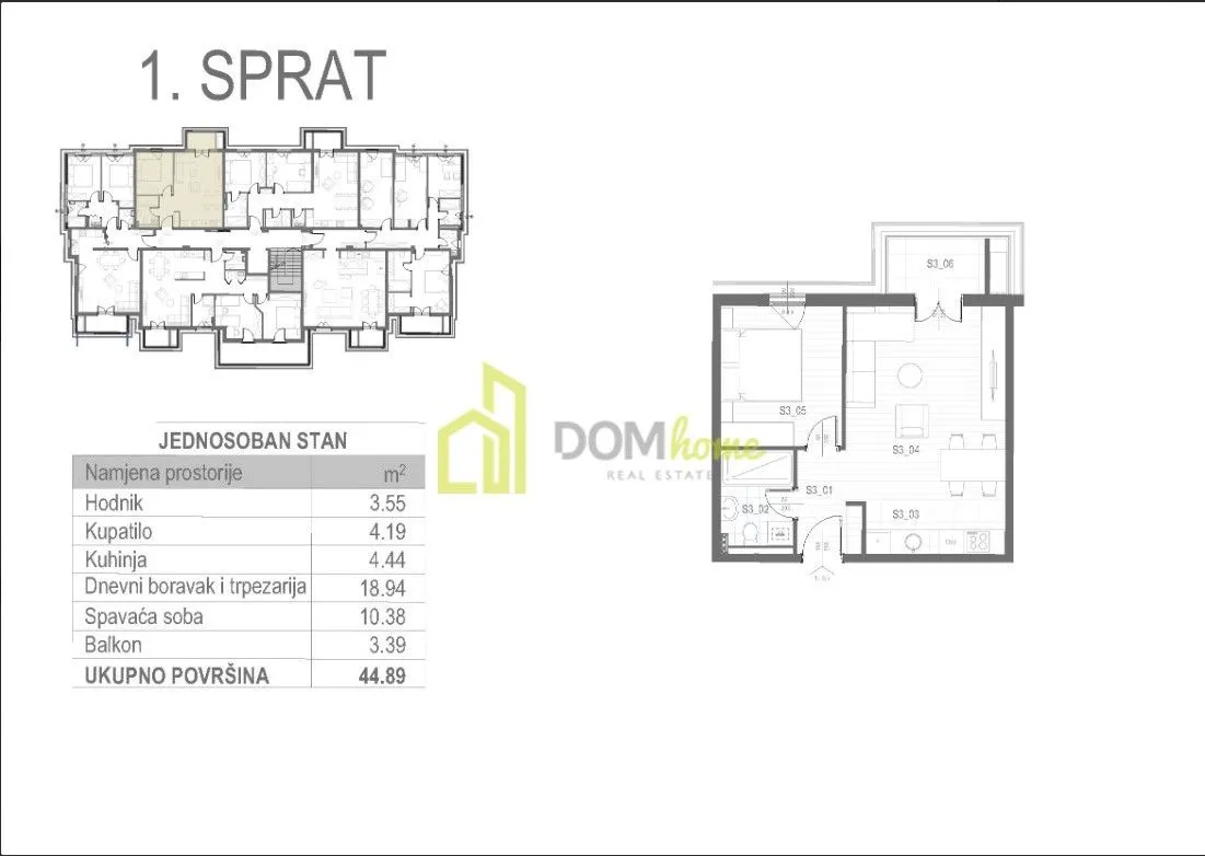 Prodaja, jednosoban stan, 45m², Tološi, Podgorica