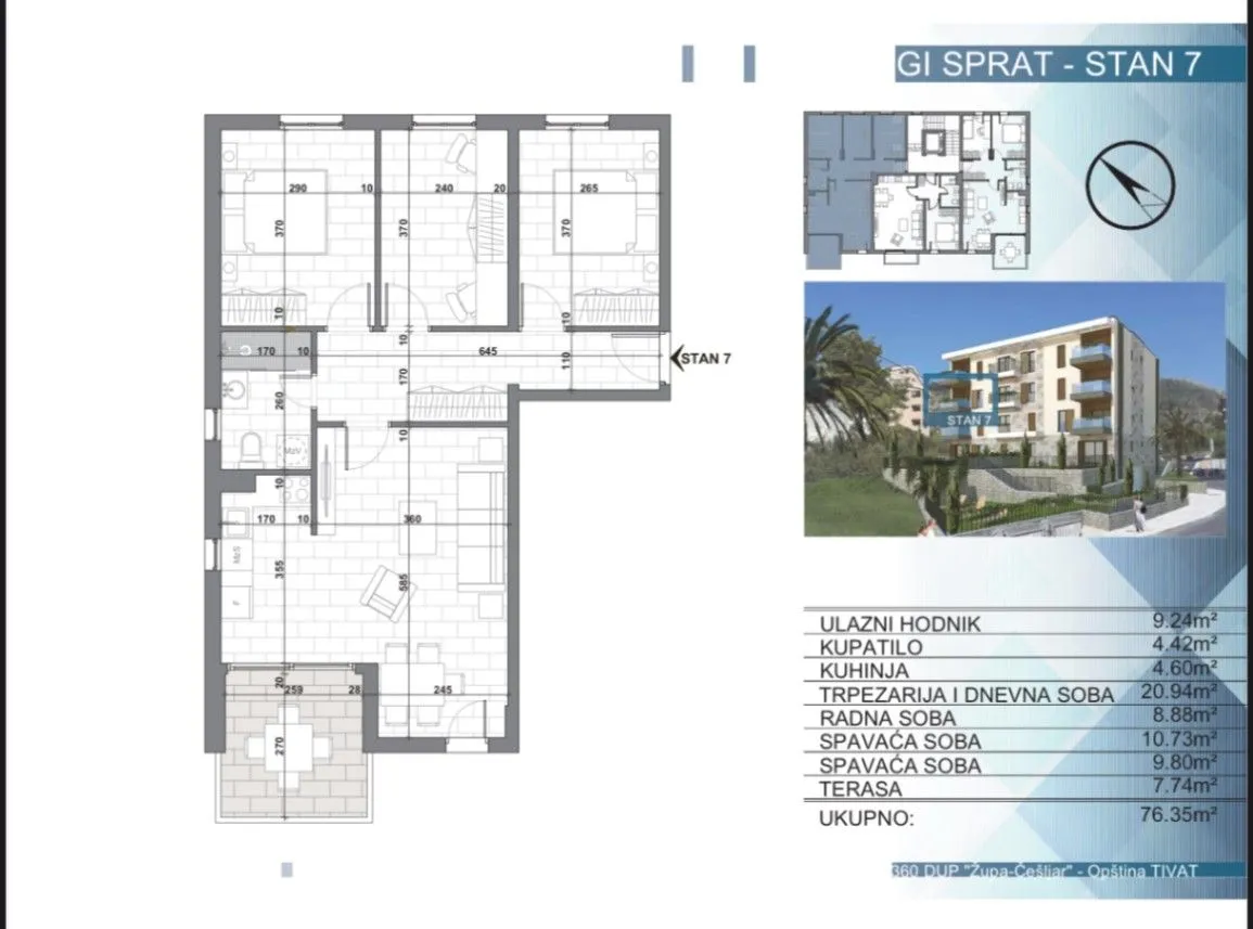 Prodaja, trosoban stan, 76m², Kava, Tivat