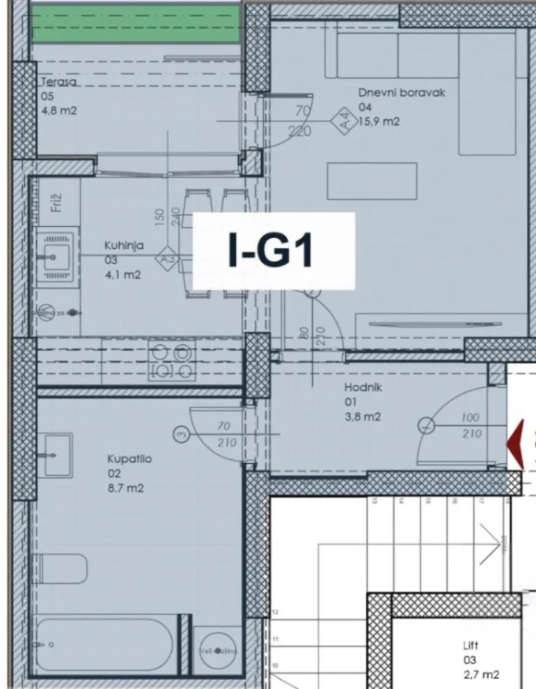 Sale, studio apartment, 37m², Ilino, Bar