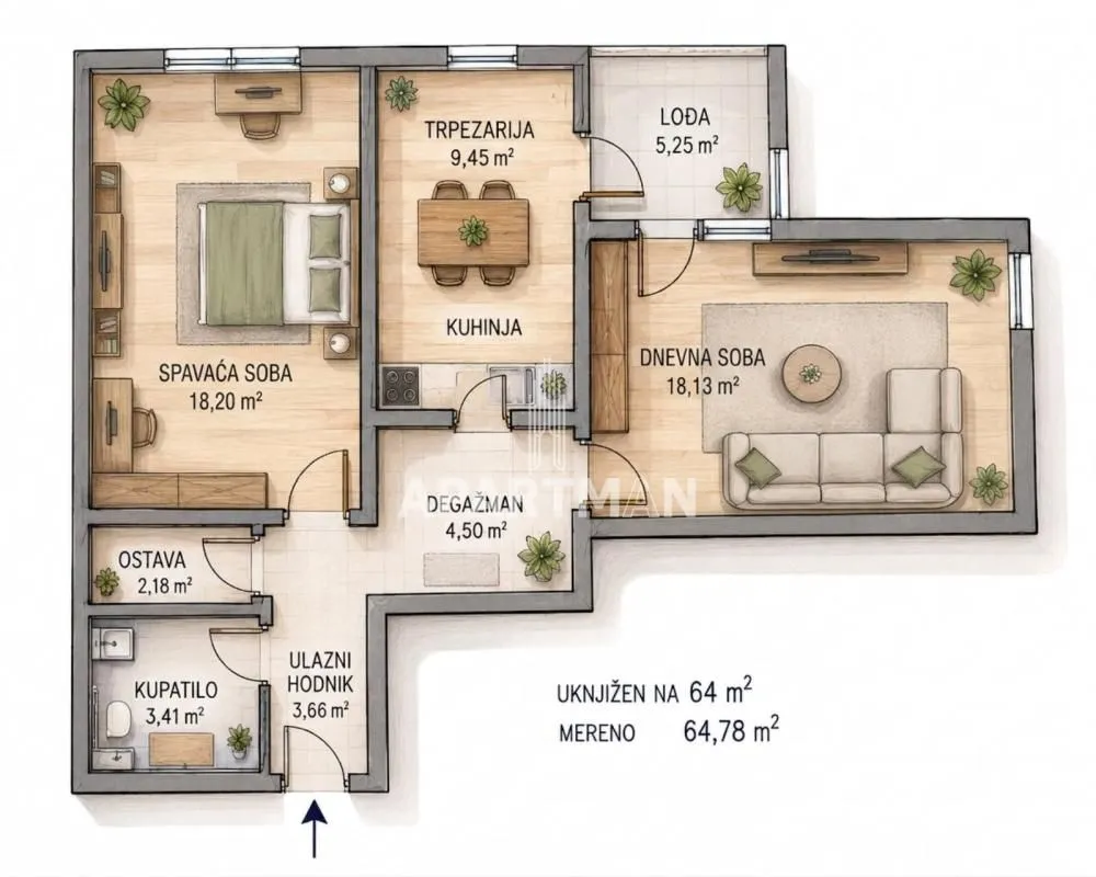 Prodaja, dvosoban stan, 64m², Novi Beograd Blok 70, Novi Beograd Sve Podlokacije