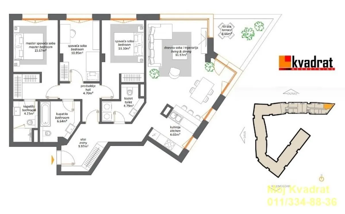 Sale, four bedroom apartment, 117m², Stari Grad, Beograd