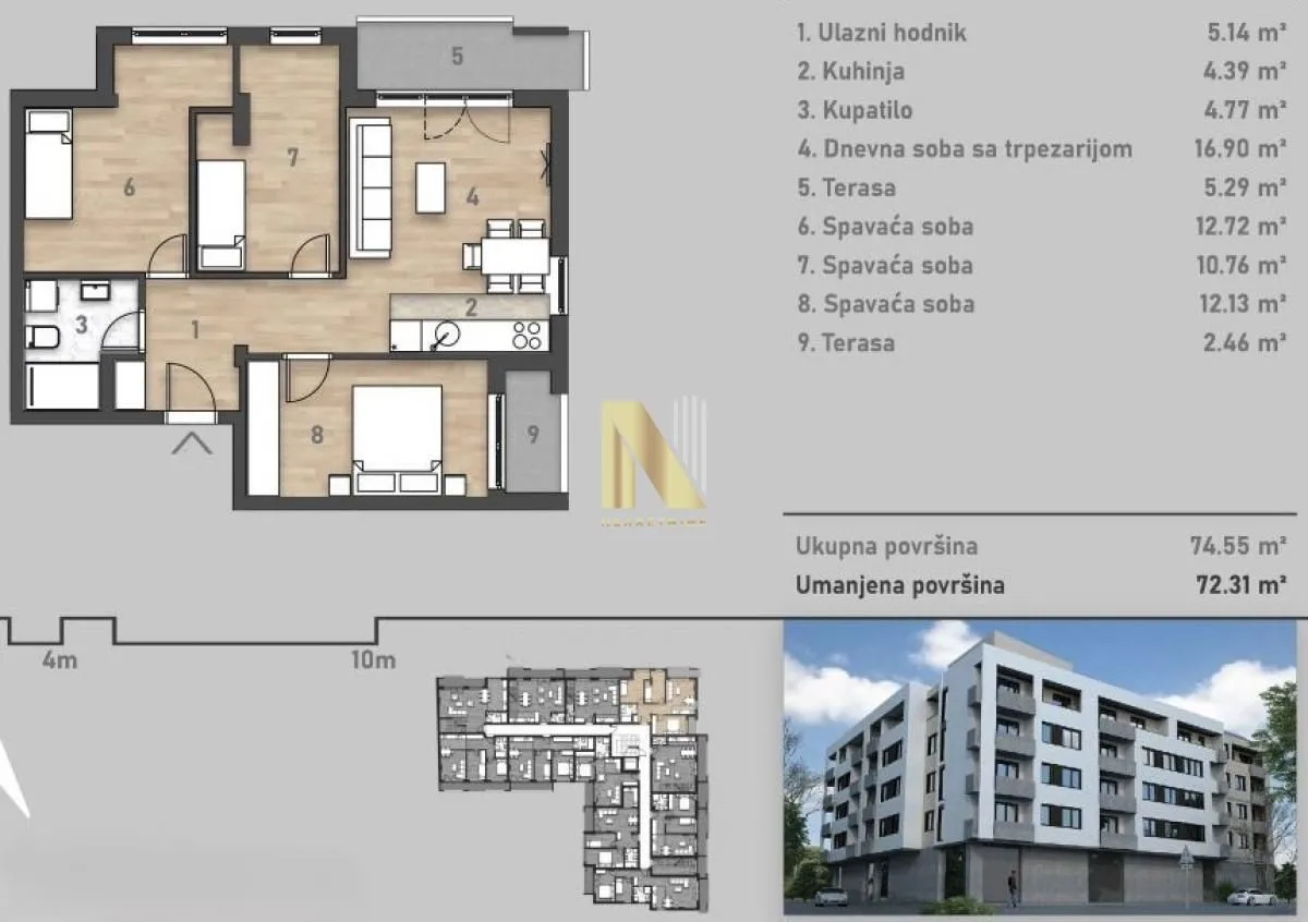 Prodaja, četvorosoban stan, 74m², Salajka, Novi Sad Sve Podlokacije