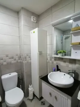 Bright and functional bathroom with a modern sink and built-in cabinets. - image 16