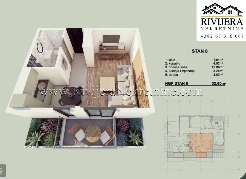 Prodaja, stan, 33m², Orahovac, Kotor