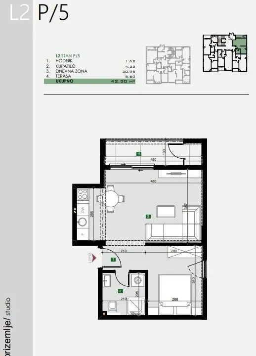 Prodaja, garsonjera, 43m², Čeluga, Bar