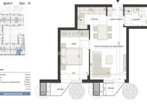 Sale, two bedroom apartment, 45m², Centar, Novi Sad