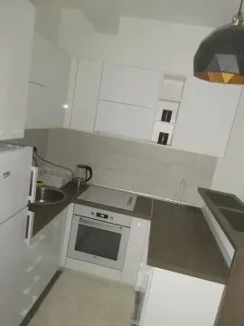 Small modern kitchen with white cabinets and built-in appliances. - image 3