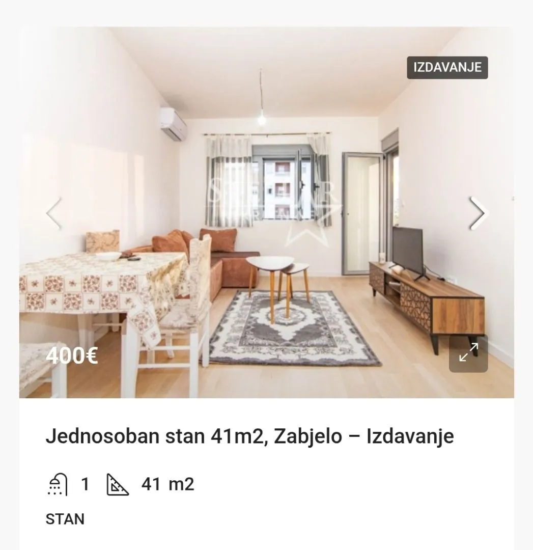Izdavanje, stan, 41m², Zabjelo, Podgorica