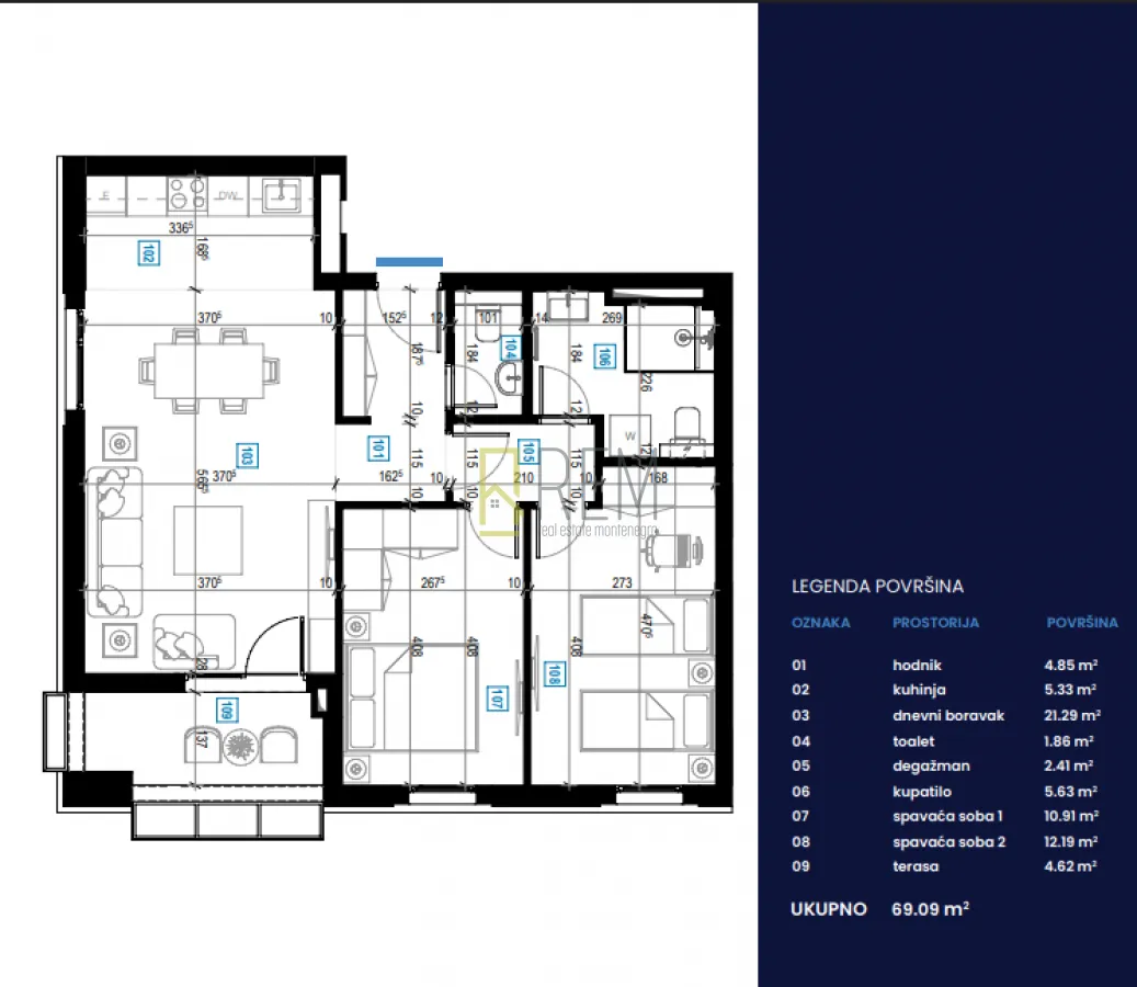 Prodaja, dvosoban stan, 63m², Podgorica, Crna Gora