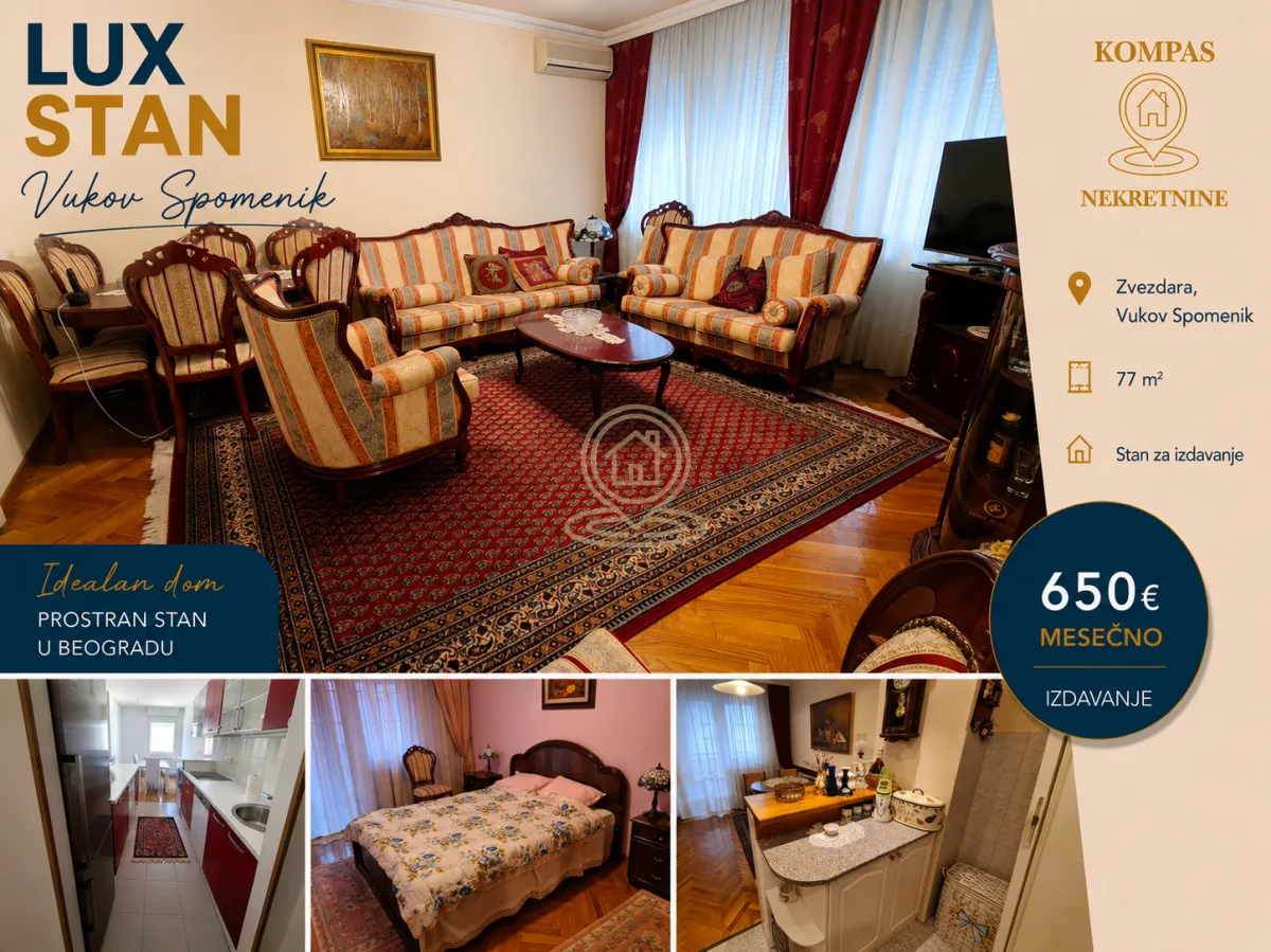 Rent, three bedroom apartment, 77m², Vukov Spomenik, Zvezdara Sve Podlokacije