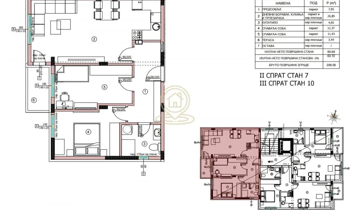 Sale, two bedroom apartment, 65m², Pantelej, Niš