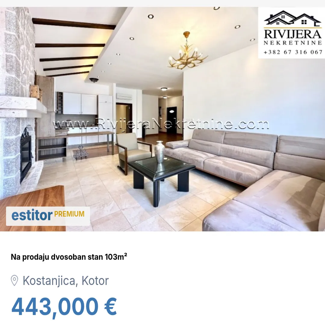 Prodaja, dvosoban stan, 103m², Kostanjica, Kotor