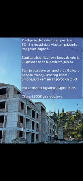 Prodaja, dvosoban stan, 62m², Podgorica, Crna Gora