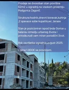 Prodaja, dvosoban stan, 62m², Podgorica, Crna Gora