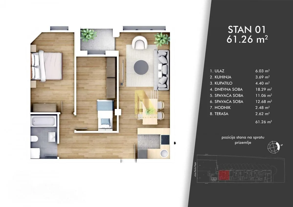 Prodaja, trosoban stan, 61m², Centar, Novi Sad