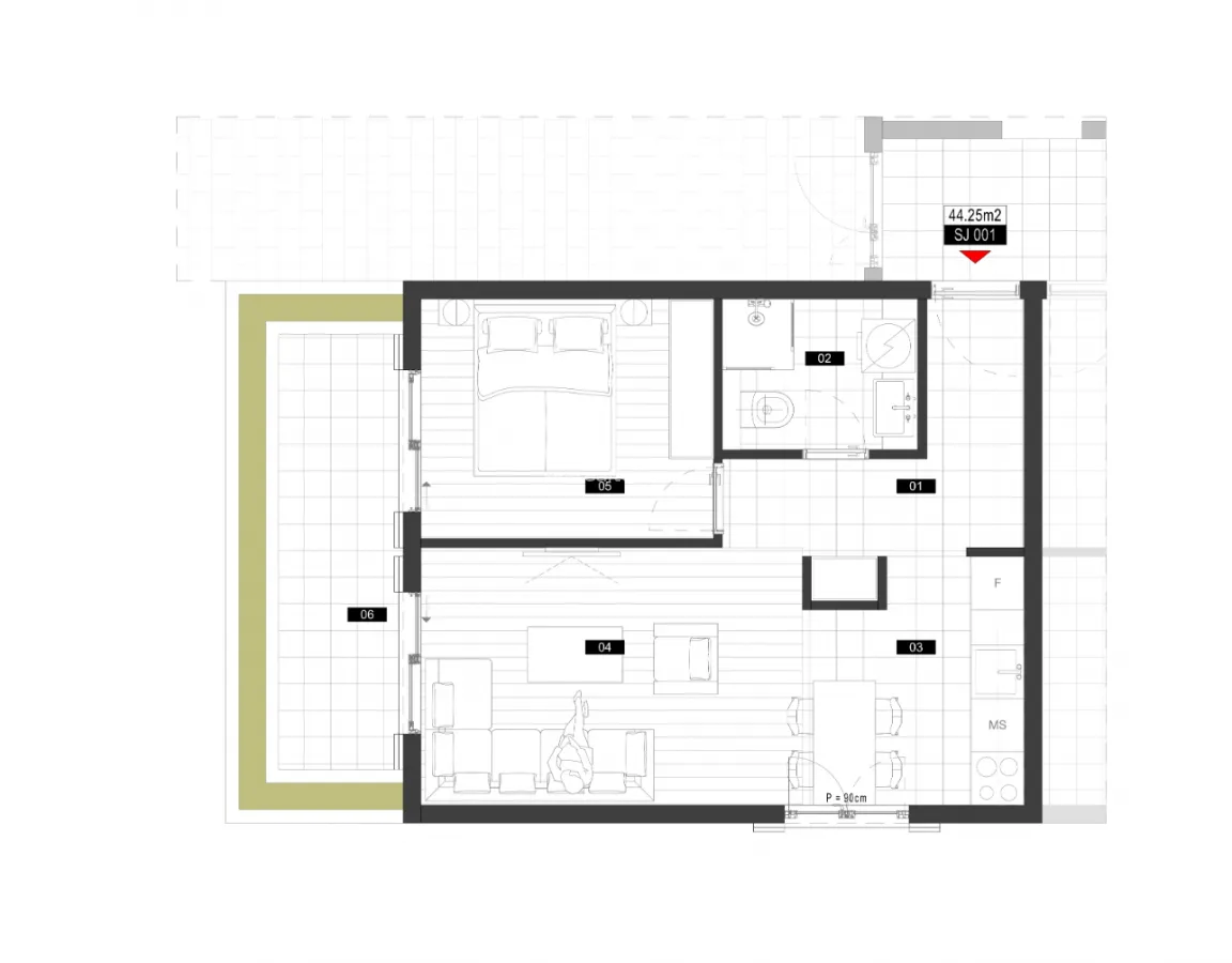 Prodaja, jednosoban stan, 44m², Mrčevac, Tivat