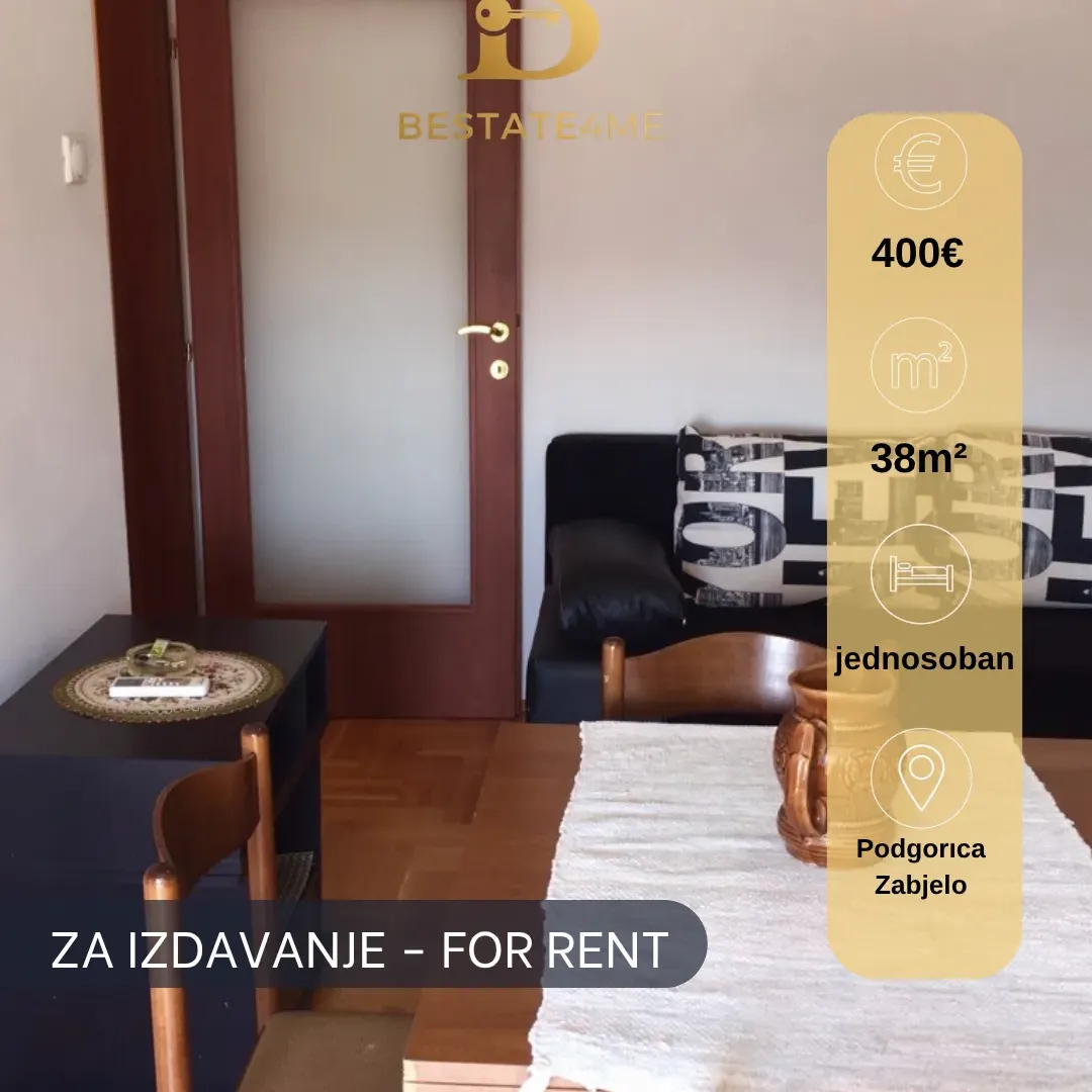 Rent, one bedroom apartment, 38m², Zabjelo, Podgorica